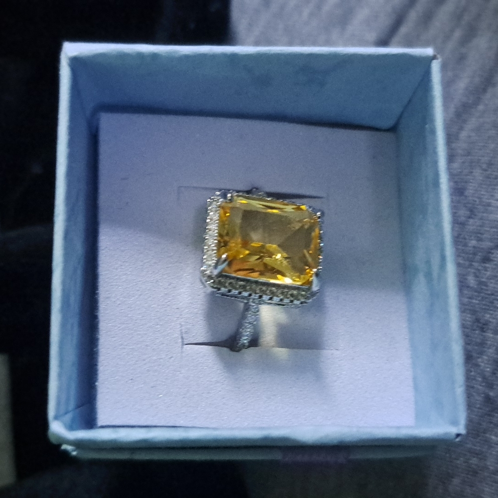 925 silver citrine and sapphire ring